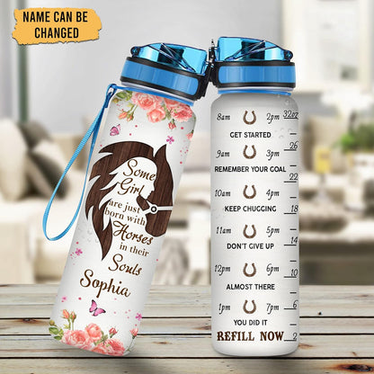 Horse Soul Quote Water Bottle Tracker 32oz – Personalized Motivational Hydration Bottle – Sentimental Gift for Horse Lovers