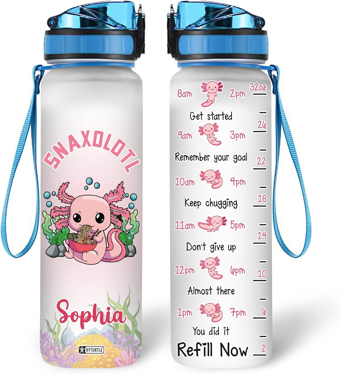 Snaxolotl Questions - Personalized Water Tracker Bottle 32oz