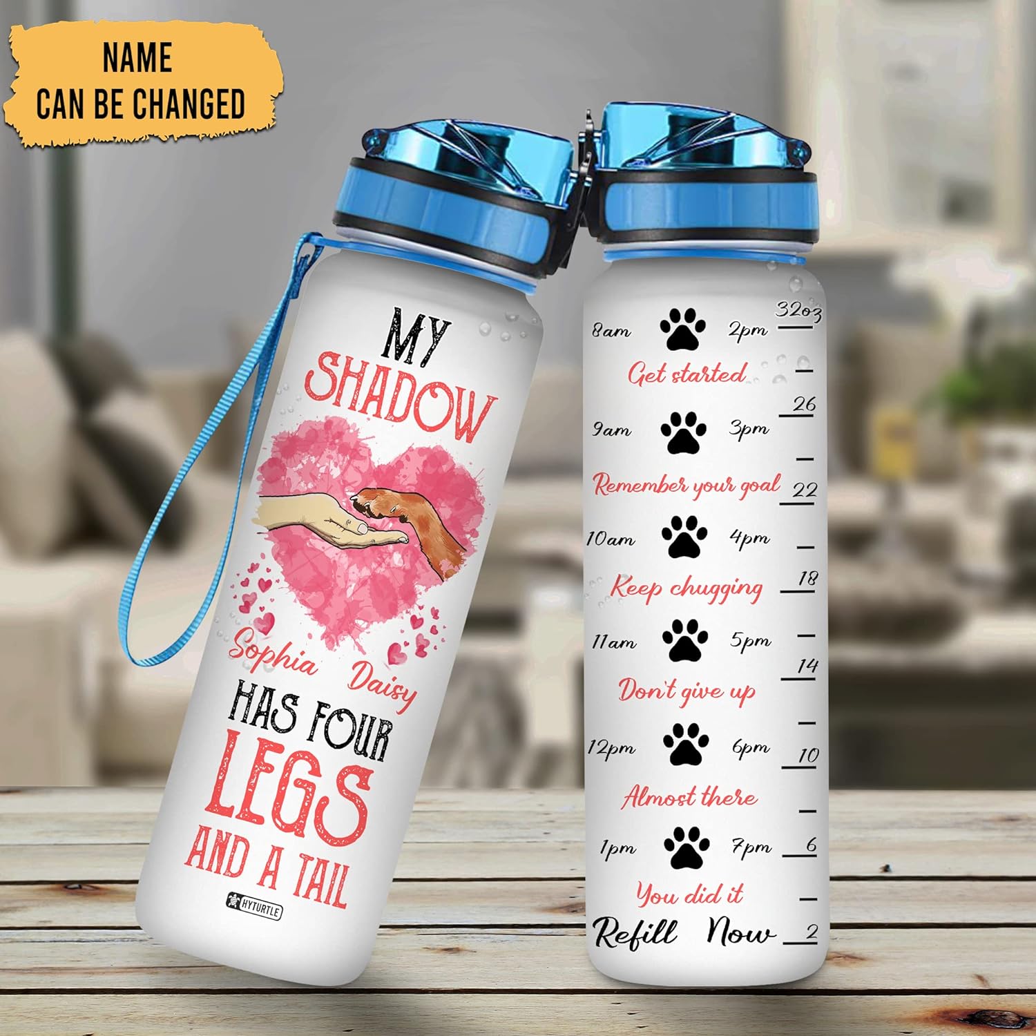 My Shadow Has Four Legs And A Tail - Personalized Water Tracker Bottle 32oz