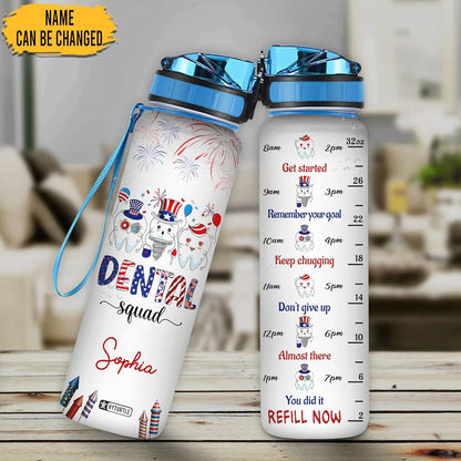 Dental Squad Water Bottle Tracker 32oz – Personalized Dentist Team Hydration Bottle with Time Marker – Appreciation Gift for Hygienists