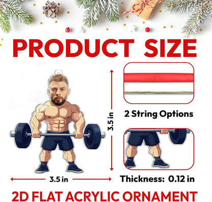 Funny Weightlifter Photo Cut Acrylic Ornament – Personalized Fitness Christmas Gift for Gym Lover or Bodybuilder