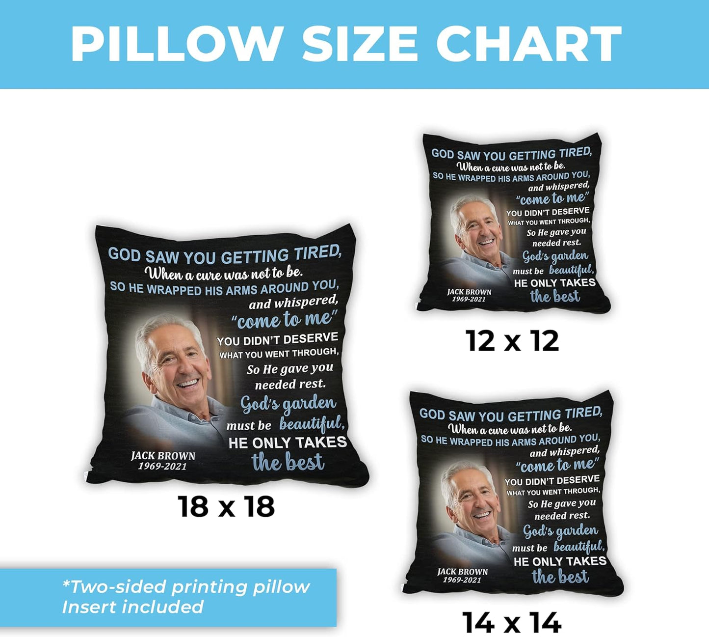 Personalized Sympathy Pillow with Insert – Custom Photo Remembrance Cushion – Bereavement Gift for Loss of Loved One