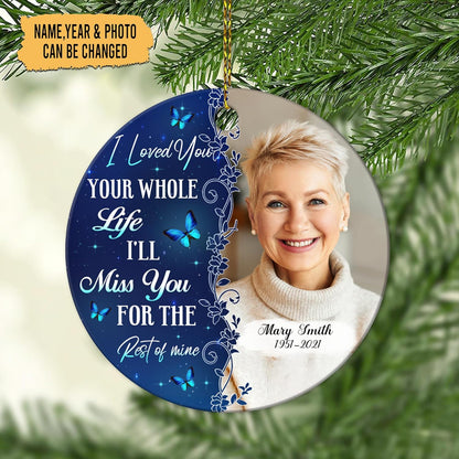 Blue Butterflies Memorial Ceramic Ornament – Personalized Photo Remembrance Gift for Loss of Loved One at Christmas