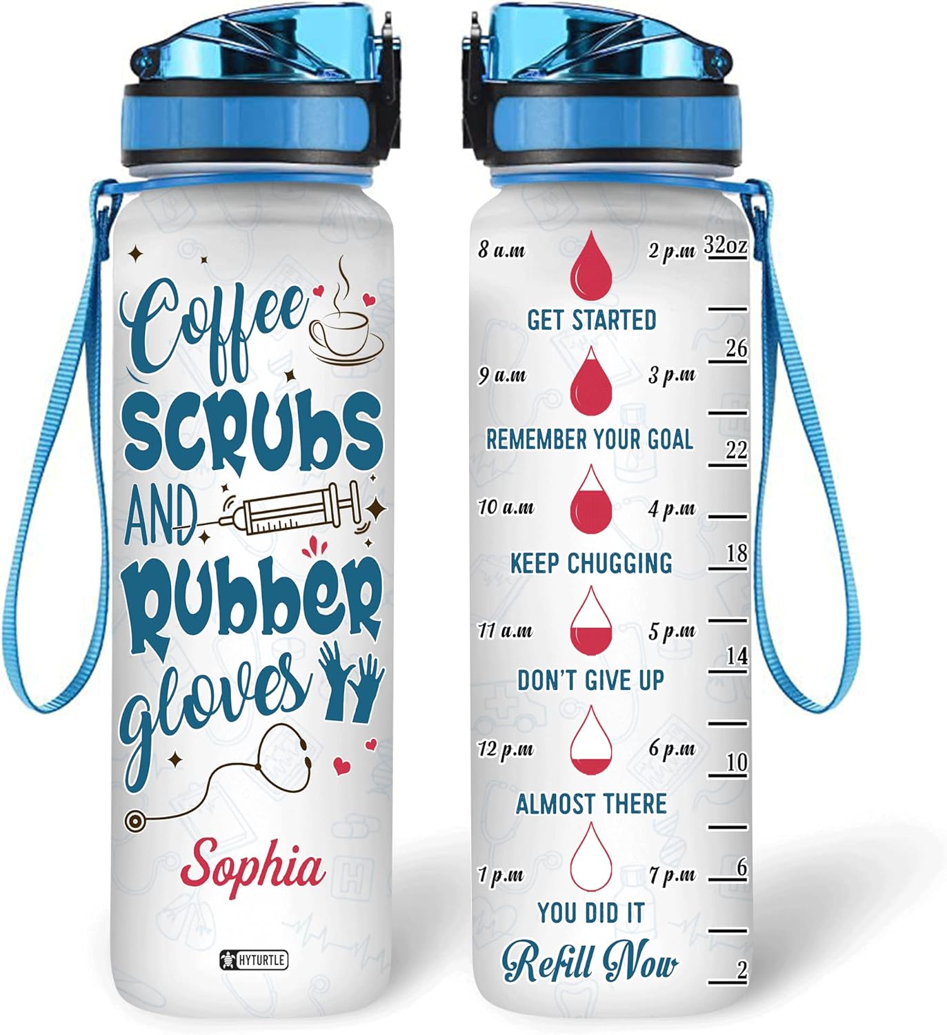 Scrubs And Rubber Gloves - Personalized Water Tracker Bottle 32oz