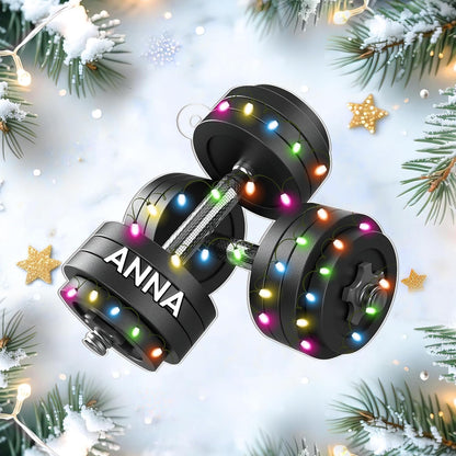 Barbell Cut Acrylic Ornament – Personalized Fitness Christmas Gift for Bodybuilder, Gym Coach, or Athlete