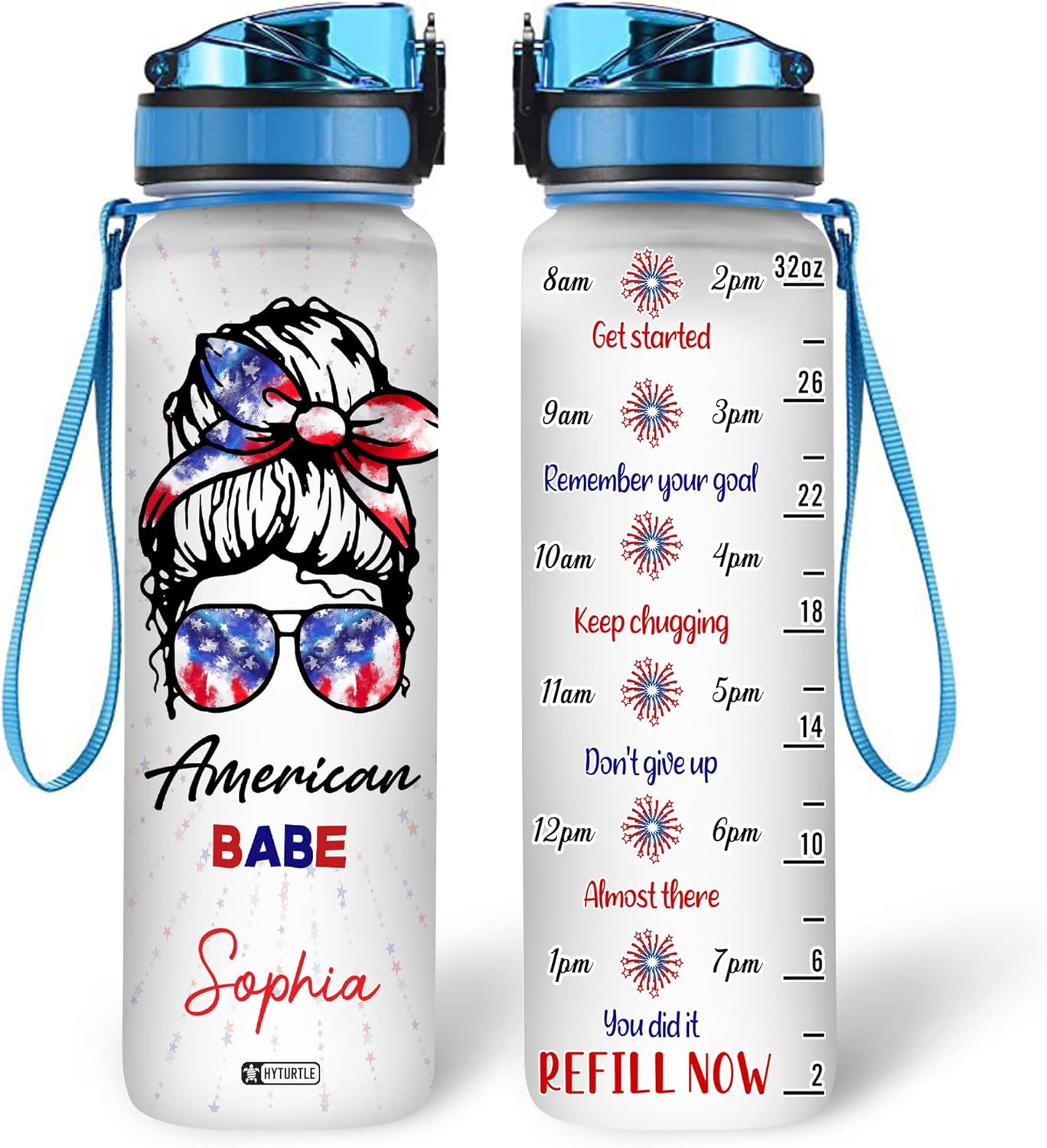 Babe American Flag - Personalized Water Tracker Bottle 32oz