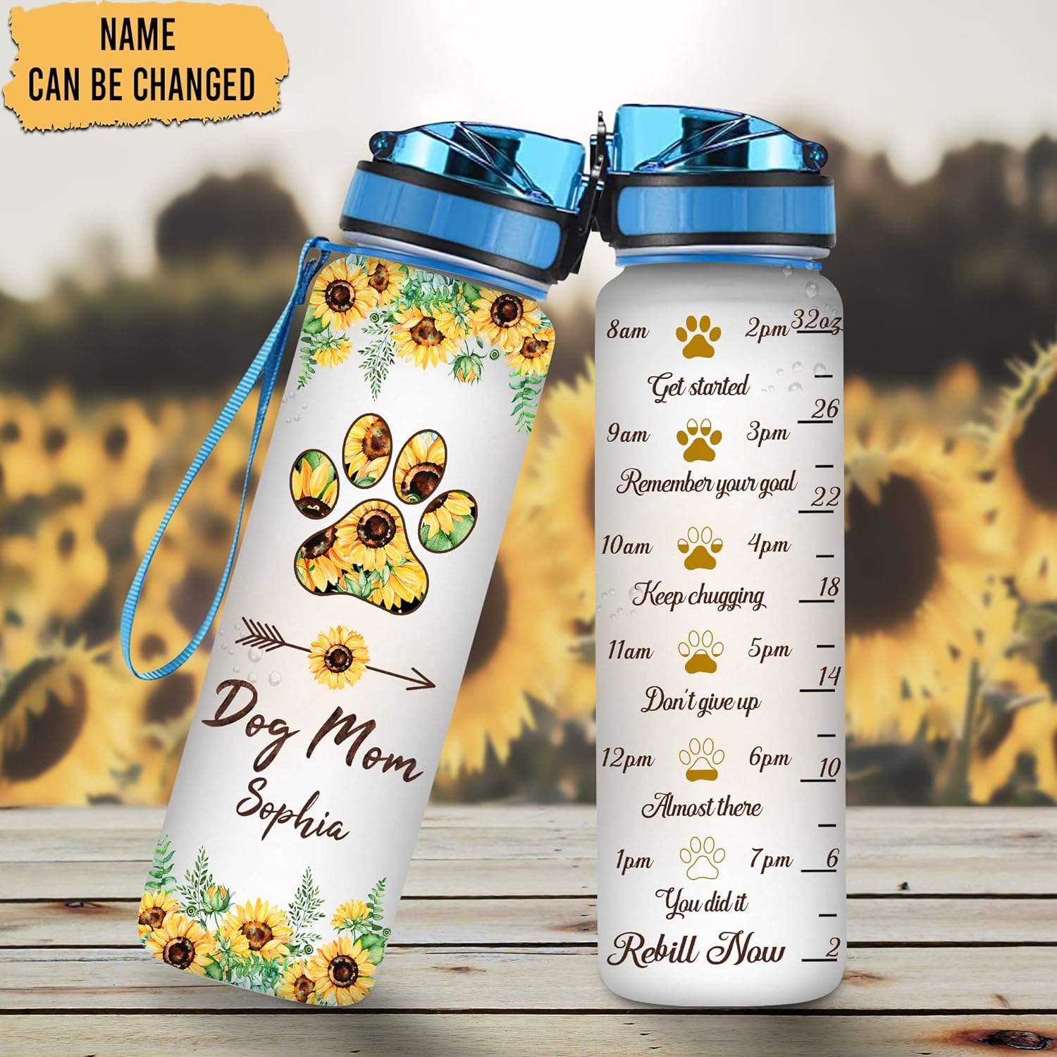 Dog Mom Sunflower - Personalized Water Tracker Bottle 32oz