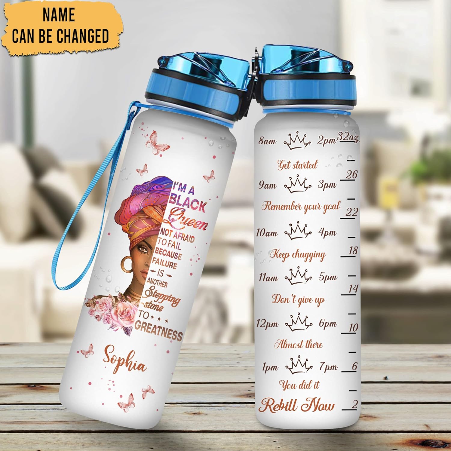 I'm A Black Woman - Personalized Water Tracker Bottle 32oz