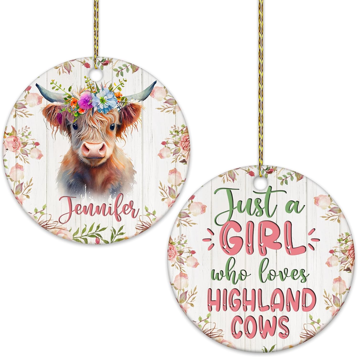 Just a Girl Who Loves Highland Cows Ceramic Ornament  Personalized Double-Sided Glossy Christmas Decoration  Gift Keepsake for Cow Lovers