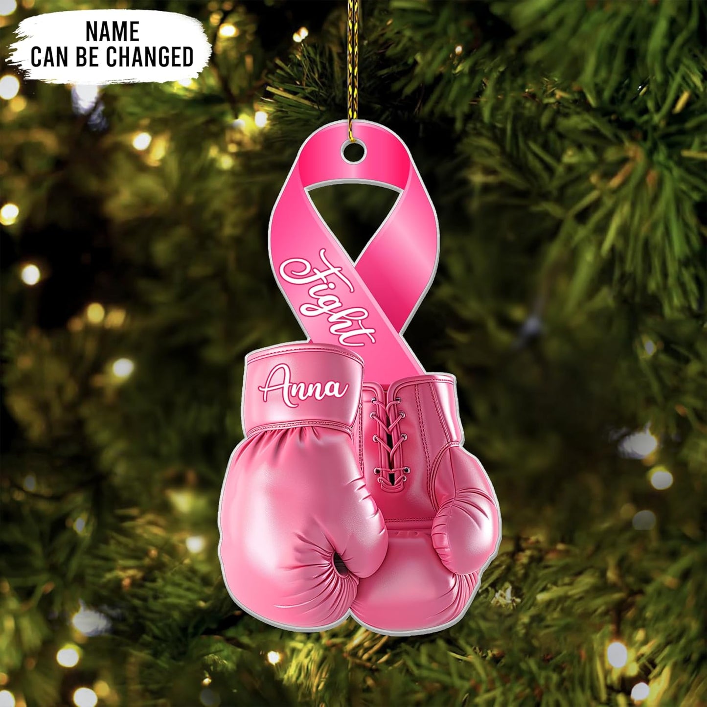Pink Boxing Gloves Cut Acrylic Ornament – Personalized Breast Cancer Awareness Gift for Fighter, Survivor, or Supporter