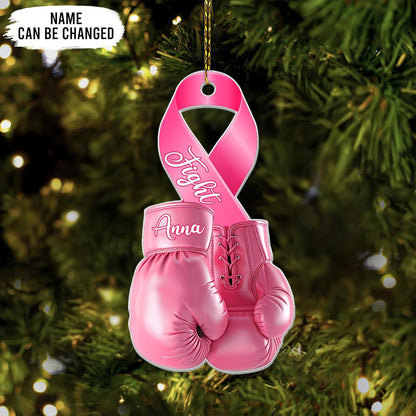 Pink Boxing Gloves Cut Acrylic Ornament – Personalized Breast Cancer Awareness Gift for Fighter, Survivor, or Supporter