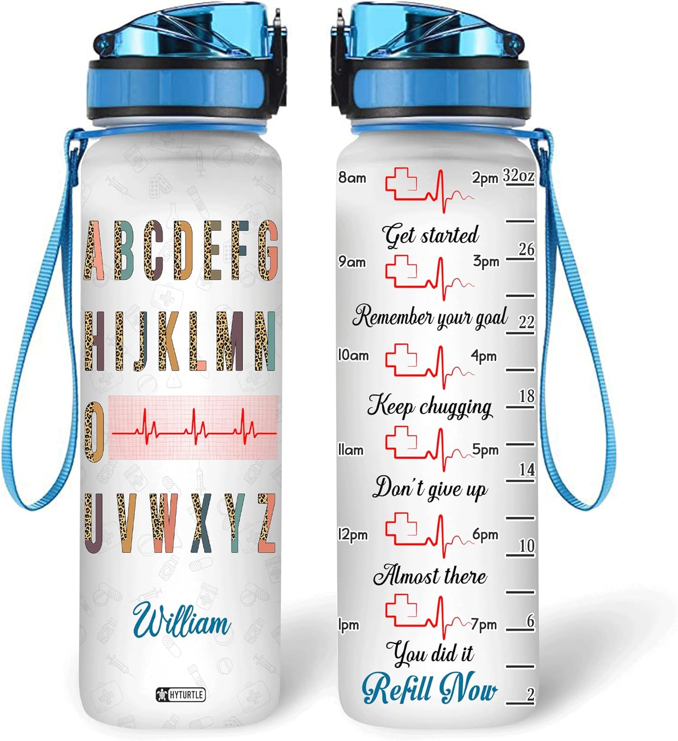 Nurse Alphabet - Personalized Water Tracker Bottle 32oz