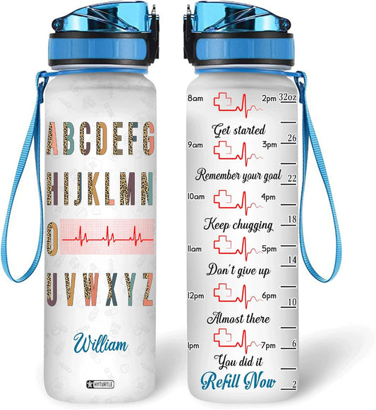 Nurse Alphabet - Personalized Water Tracker Bottle 32oz