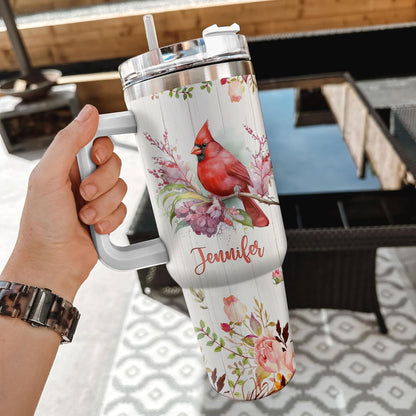 Cardinal Lover Tumbler 40oz with Handle & Straw – Personalized Stainless Steel Travel Cup with Lid – Bright Gift for Bird Enthusiasts