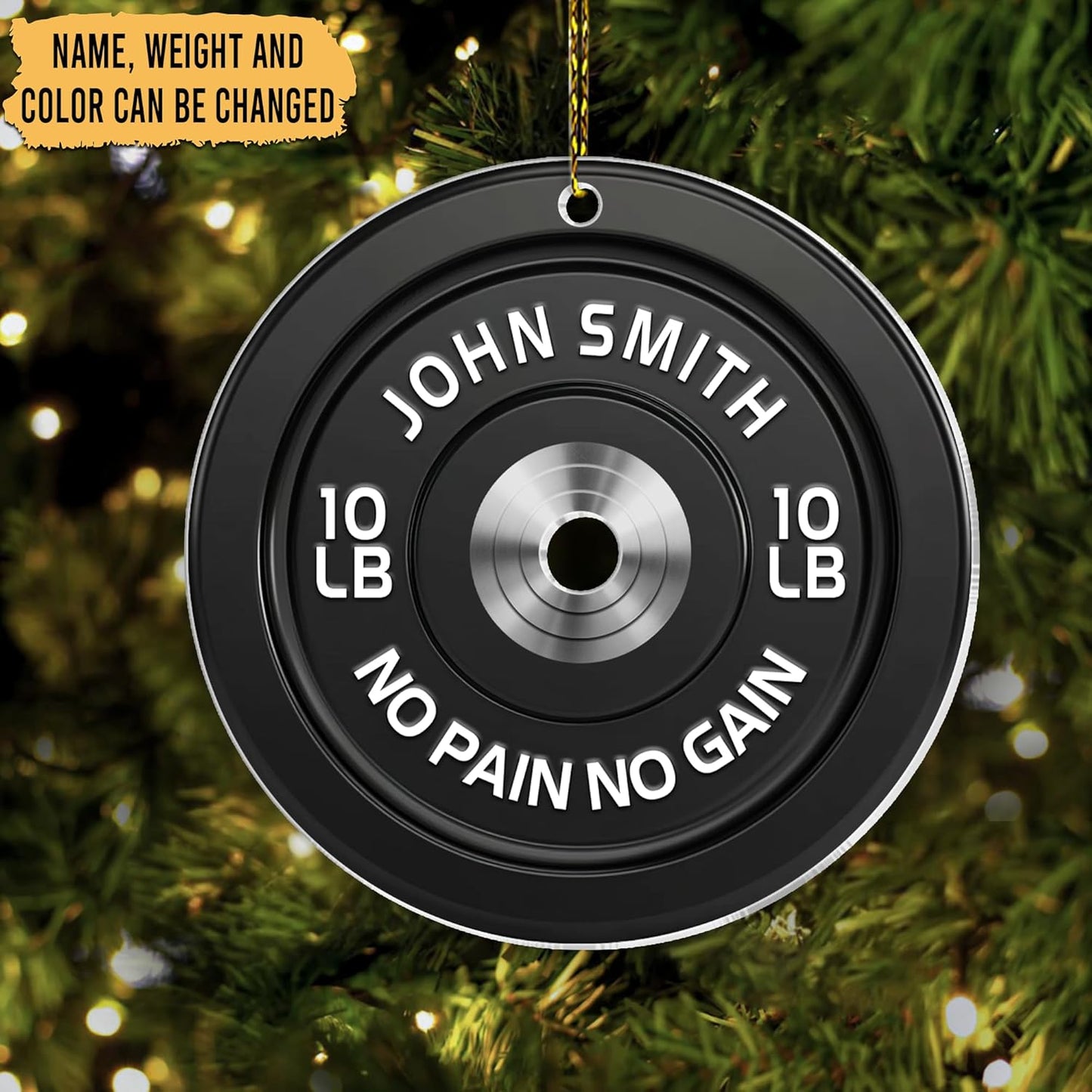 Weight Plate Cut Acrylic Ornament – Personalized Fitness Christmas Gift for Gym Lover, Trainer, or Athlete