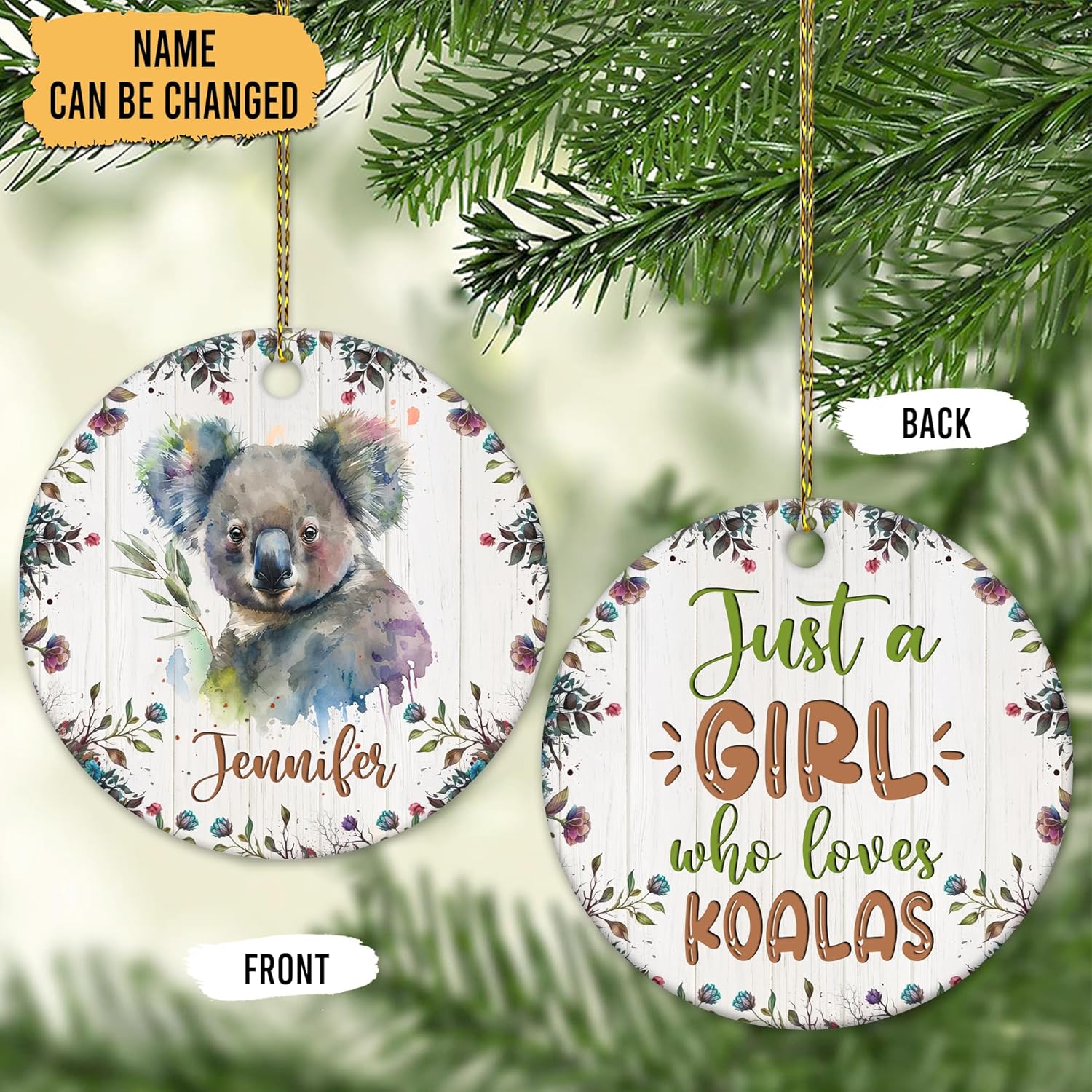 Koala Ceramic Ornament  Personalized Christmas Keepsake with Custom Name  Cute Gift for Animal Lovers