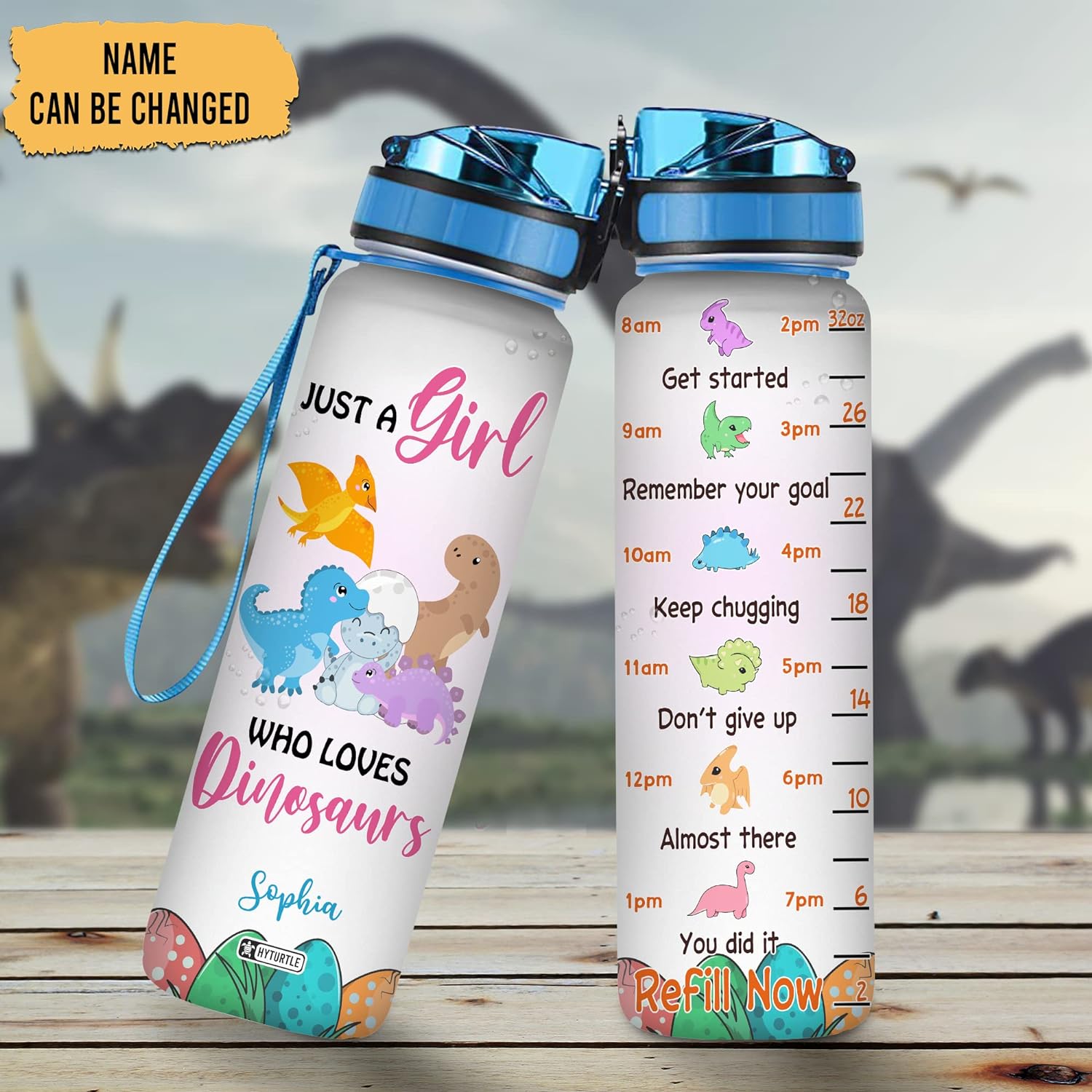 Just A Girl Who Loves Dinosaur - Personalized Water Tracker Bottle 32oz