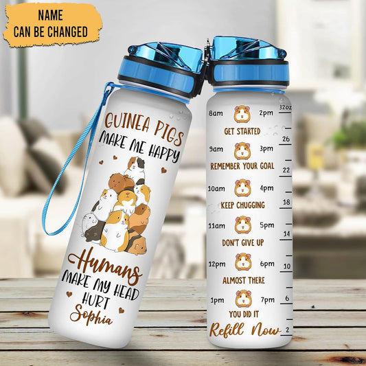 Guinea Pig Lovers Water Bottle Tracker 32oz – Personalized Daily Bottle with Time Marker – Cute Gift for Women Girls