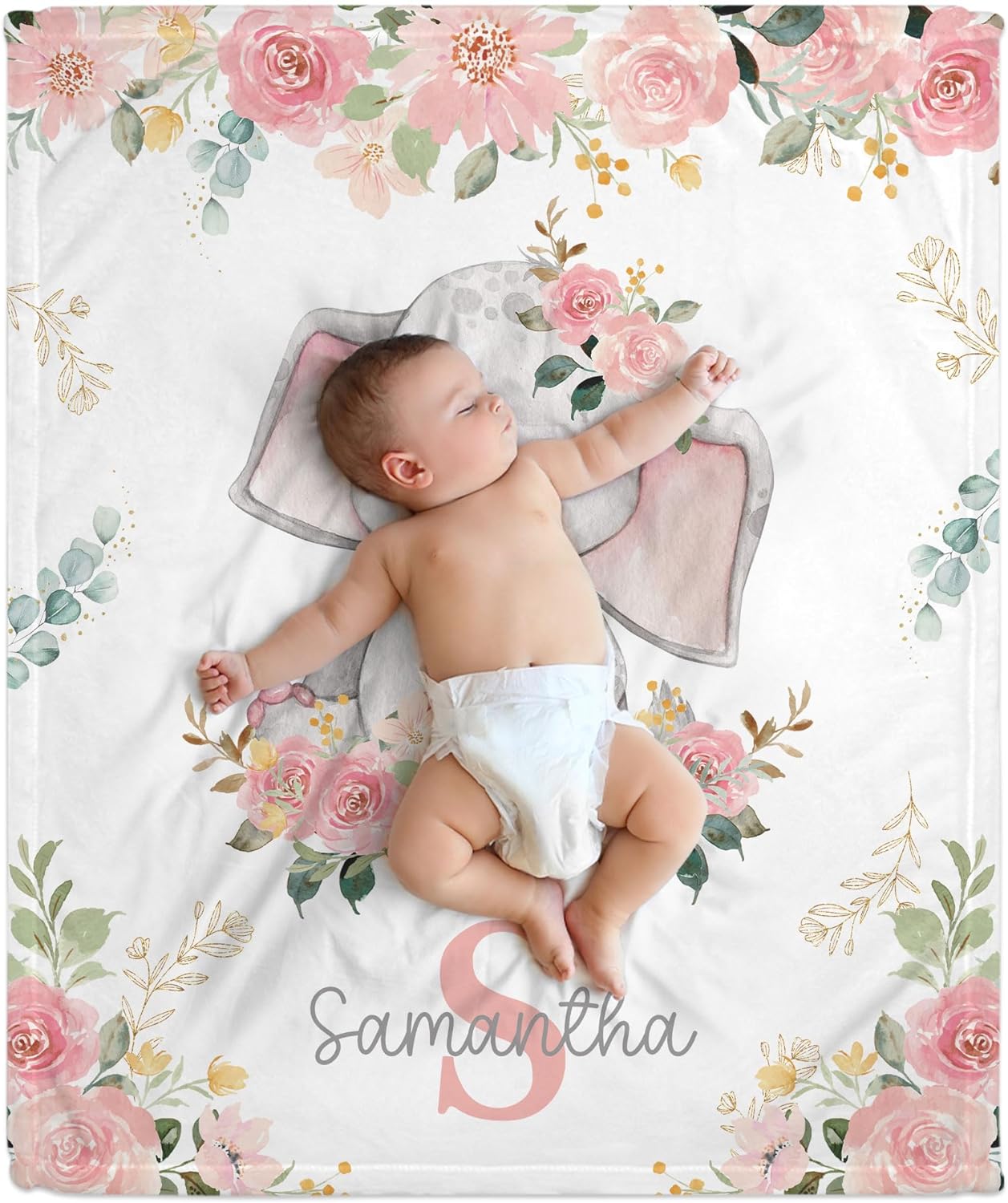Elephant Pattern Baby Blanket - Personalized Blanket