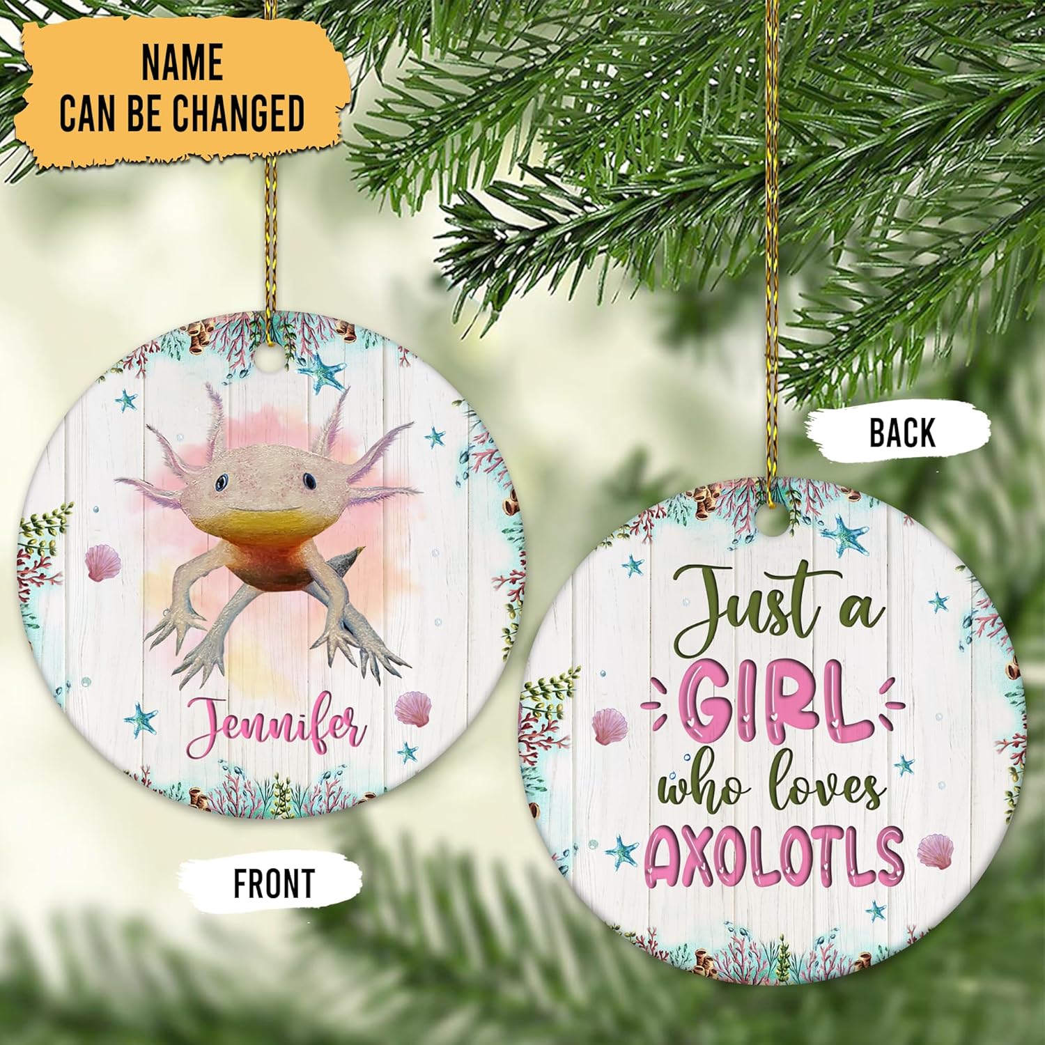 Just a Girl Who Loves Axolotls Ceramic Ornament  Personalized Double-Sided Glossy Christmas Decoration  Gift Keepsake for Axolotl Lovers