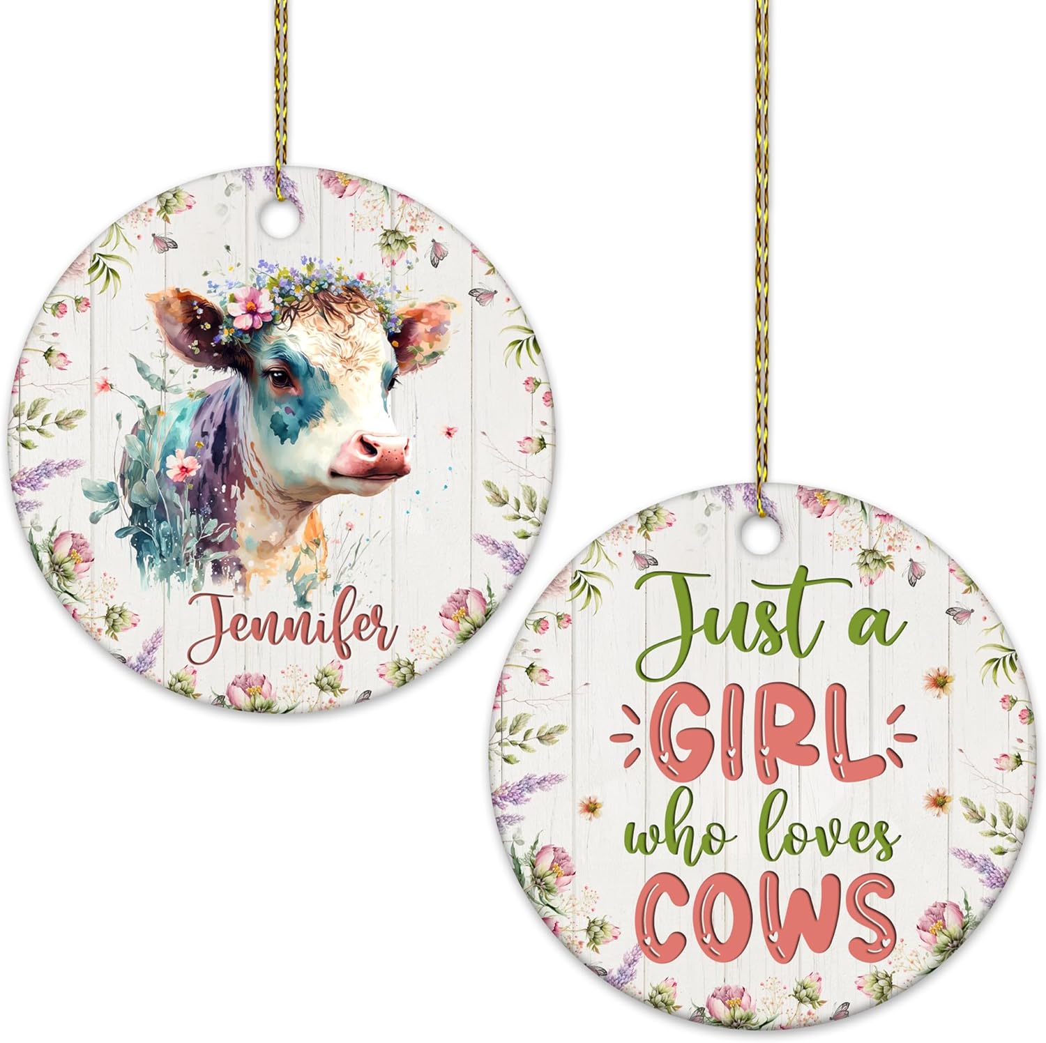 Cow Ceramic Ornament  Personalized Farm Animal Lover Christmas Tree Keepsake  Unique Holiday Gift Decoration for Women
