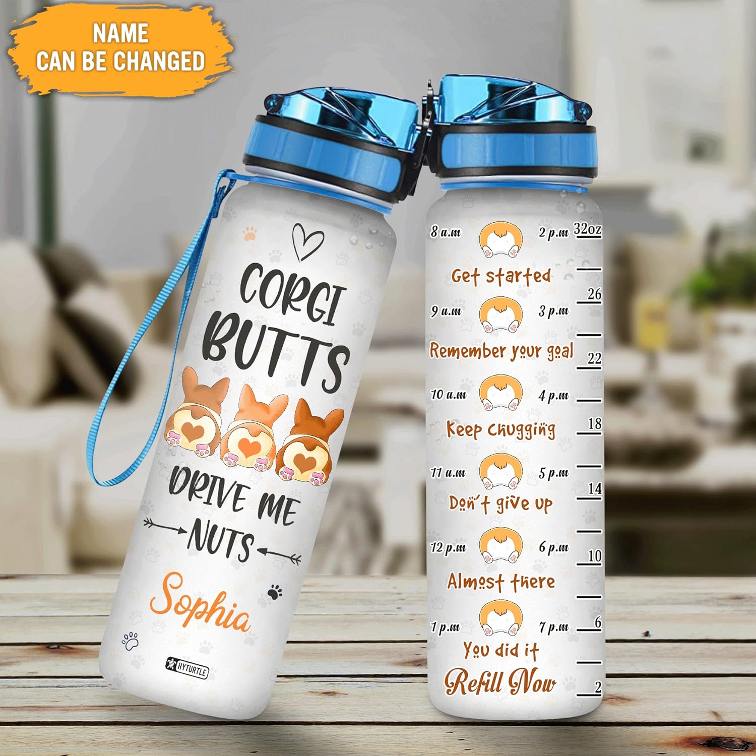 Corgi Butts Drive Me Nuts - Personalized Water Tracker Bottle 32oz