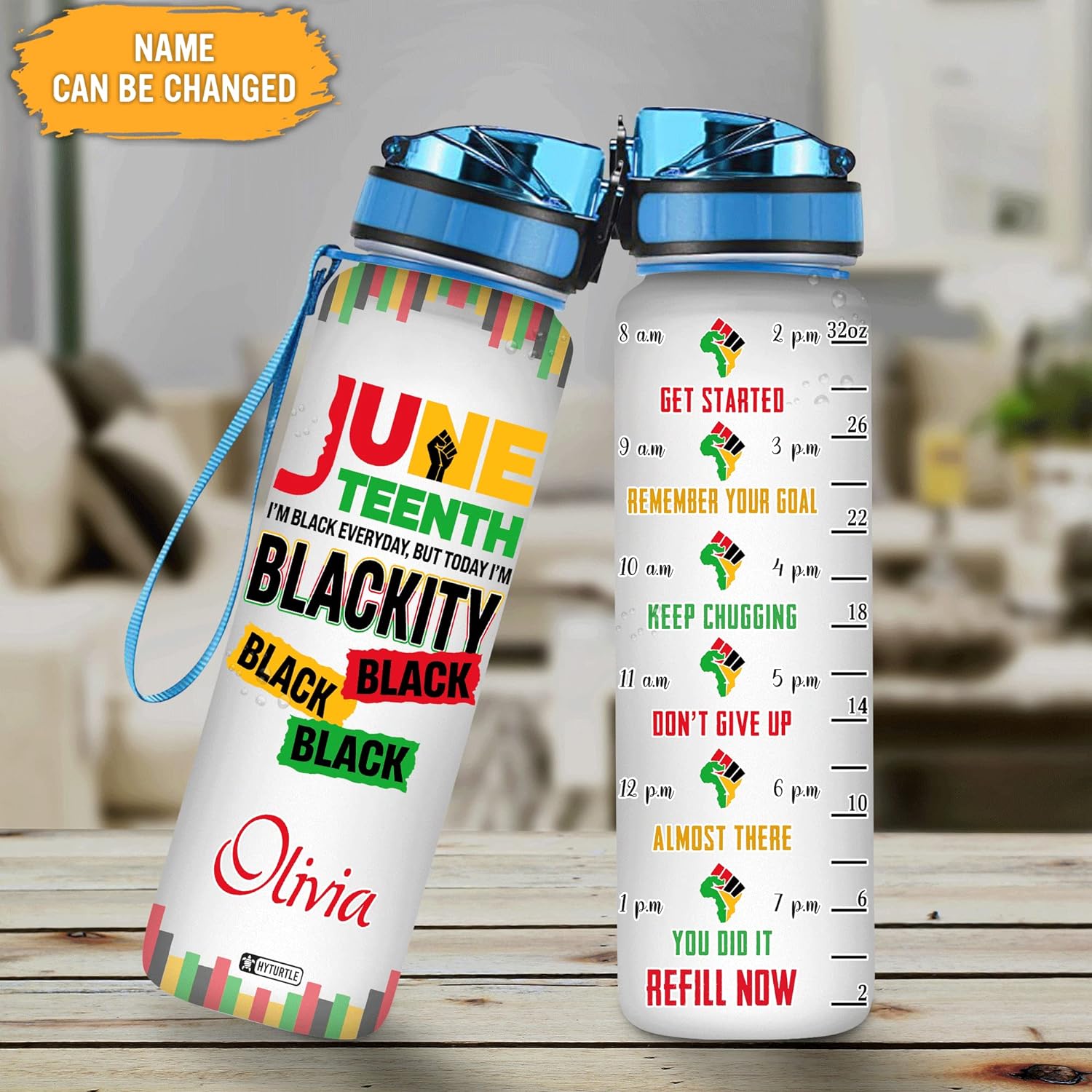 Juneteenth I'm Blackity African - Personalized Water Tracker Bottle 32oz