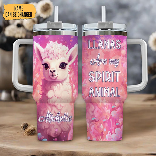 Llama Lover Tumbler 40oz with Handle & Straw – Personalized Stainless Steel Insulated Cup with Lid – Unique Birthday & Christmas Gift for Animal Lovers