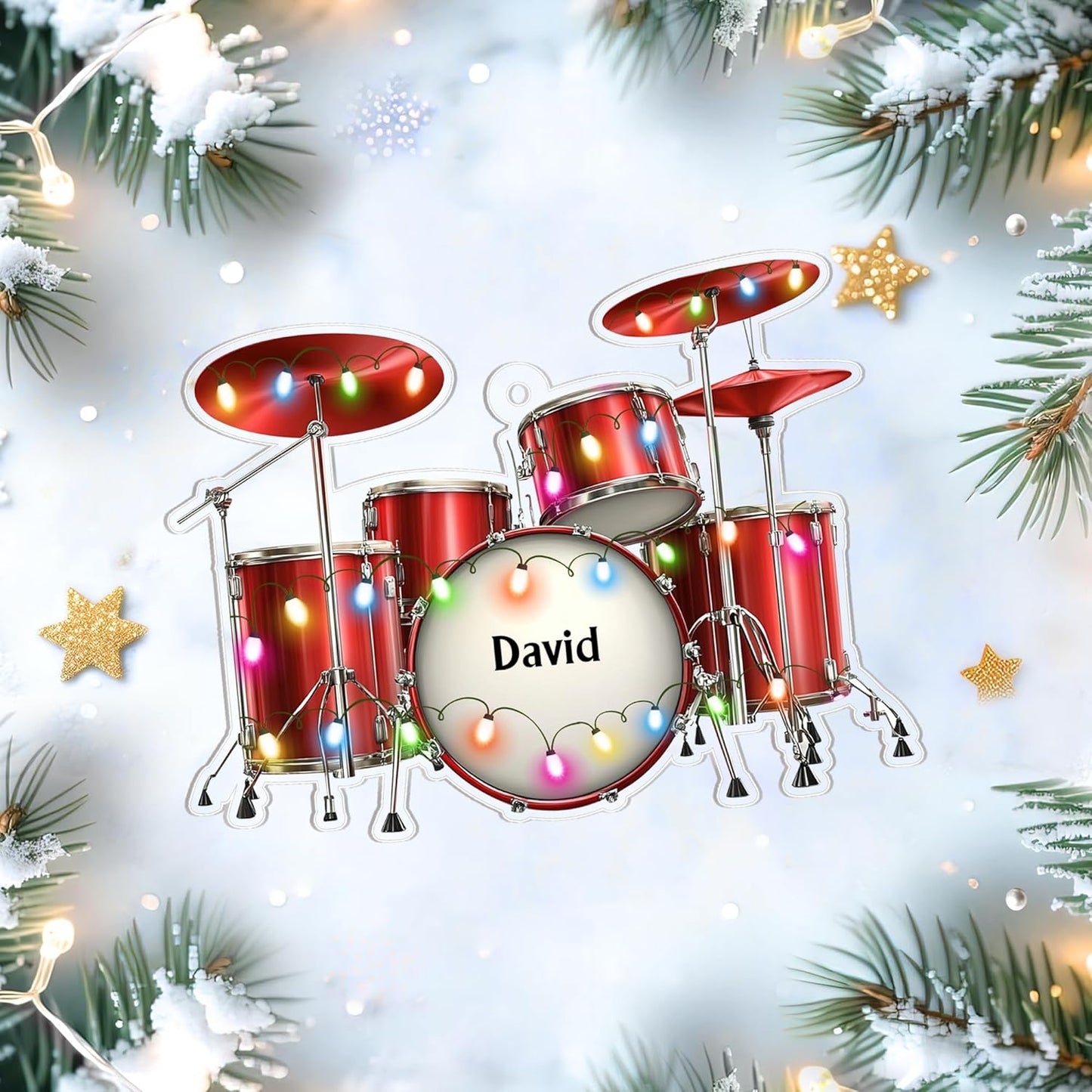 Drum Set Cut Acrylic Ornament – Personalized Music Christmas Gift for Drummer, Band Member, or Musician Lover