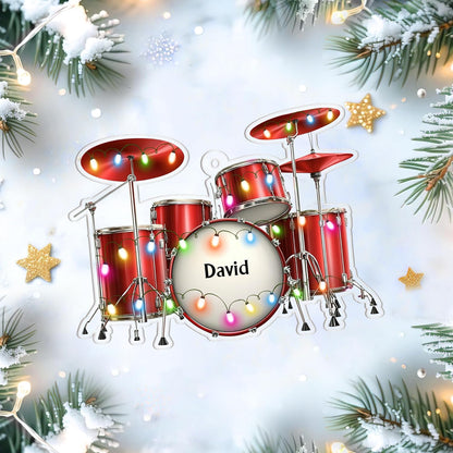 Drum Set Cut Acrylic Ornament – Personalized Music Christmas Gift for Drummer, Band Member, or Musician Lover