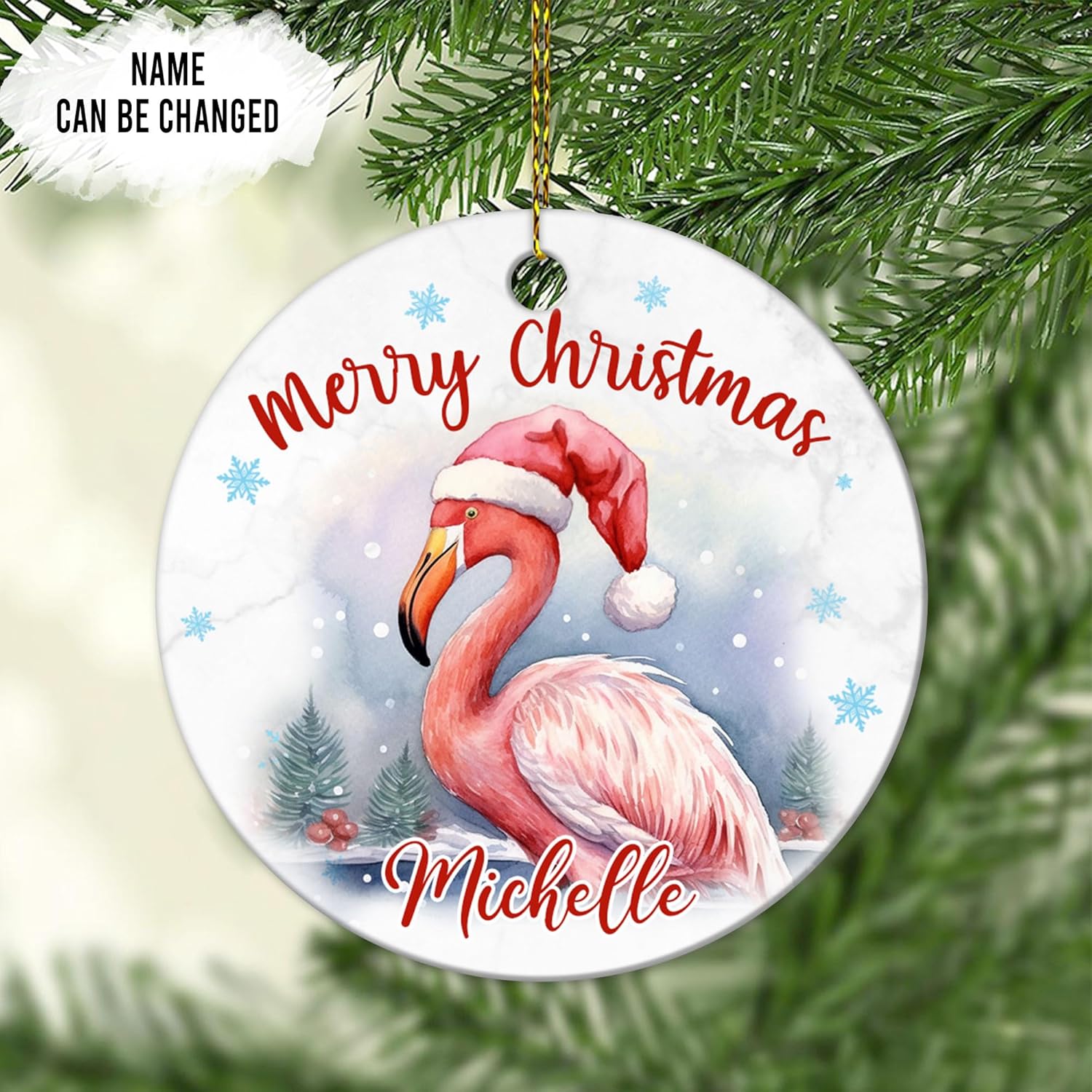 Flamingo Christmas Ceramic Ornament  Personalized Animal Lover Holiday Tree Decoration  Unique Xmas Keepsake for Women Kids
