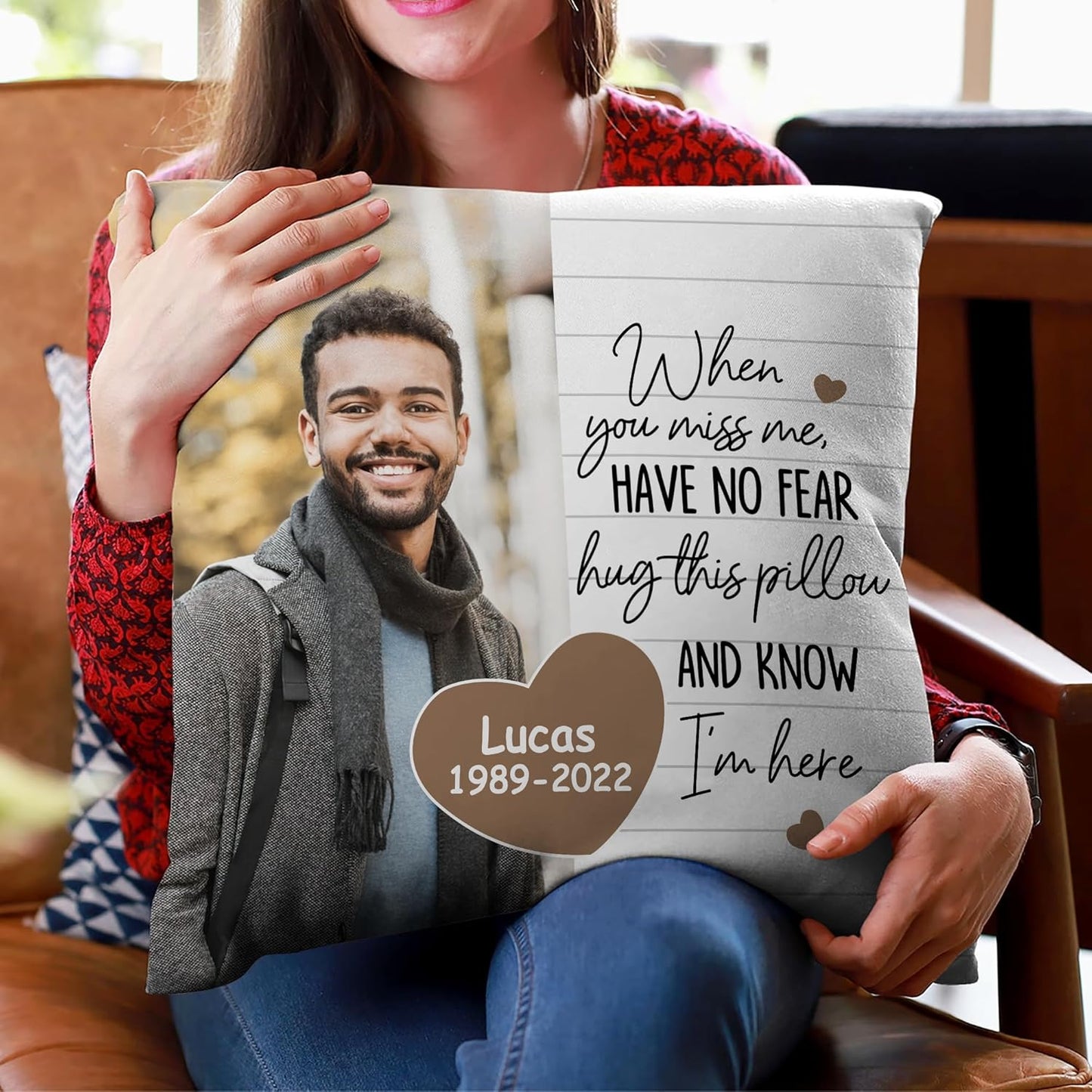 Personalized Memorial Sympathy Pillow with Insert – Custom Photo Remembrance Cushion – Bereavement Gift for Loss of Loved One