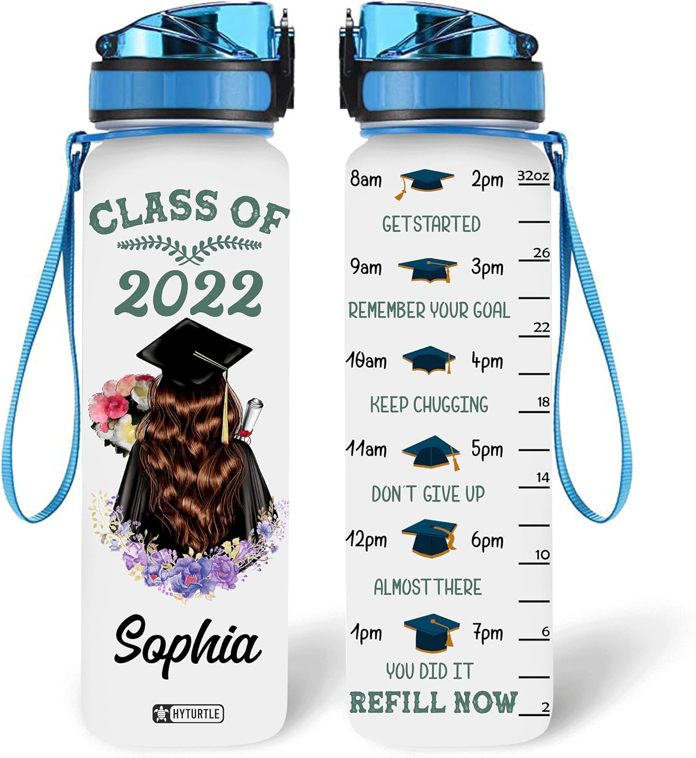 Floral Class Of 2022 Senior - Personalized Water Tracker Bottle 32oz