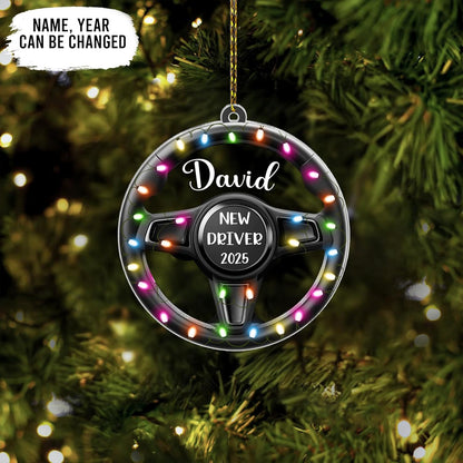 New Driver Steering Wheel Cut Acrylic Ornament – Personalized Christmas Gift for Teen Driver or Car Lover