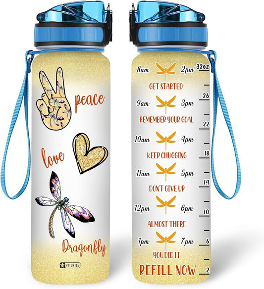Dragonfly Bottle - Water Tracker Bottle 32oz