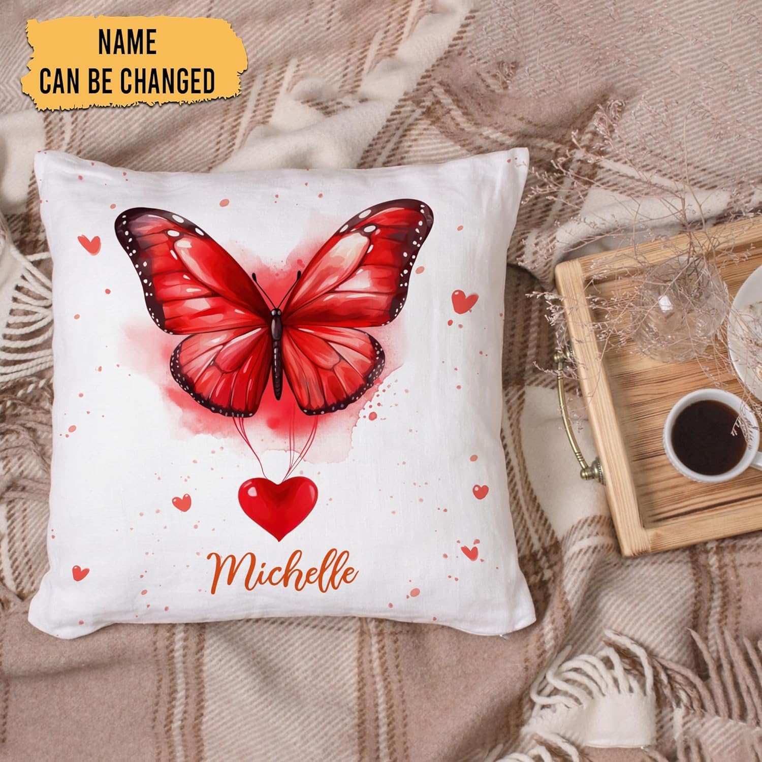 Butterfly Valentine Pattern - Personalized Pillow (Insert Included)