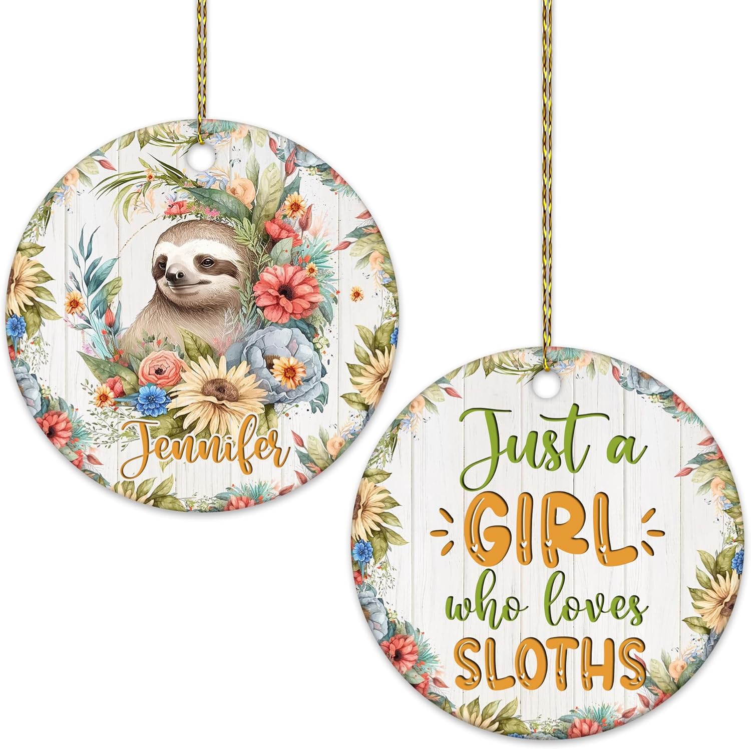 Sloth Lover Ceramic Ornament  Just A Girl Who Loves Sloths Personalized Round Decoration  Christmas Gift Keepsake