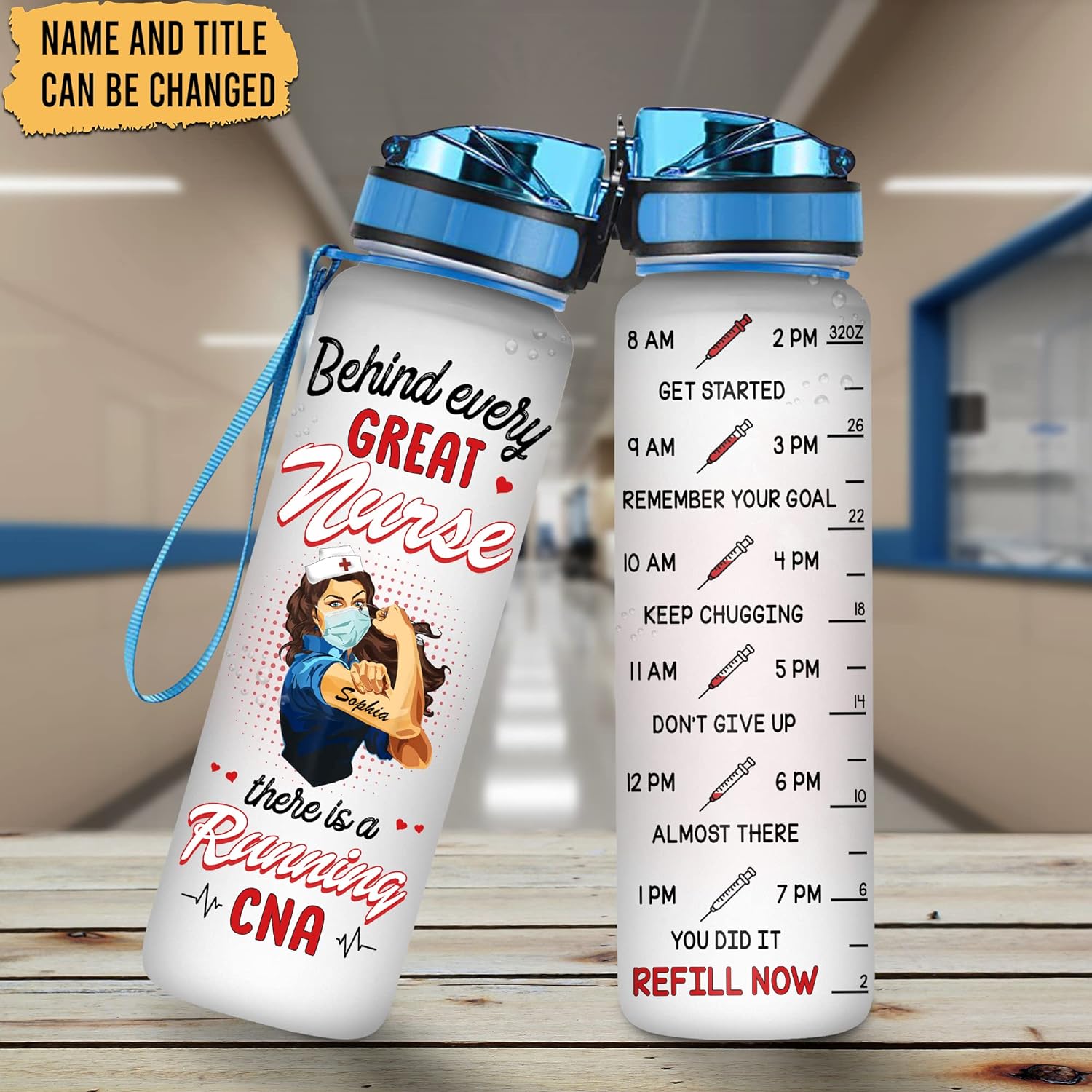 Behind Every Great Nurse - Personalized Water Tracker Bottle 32oz