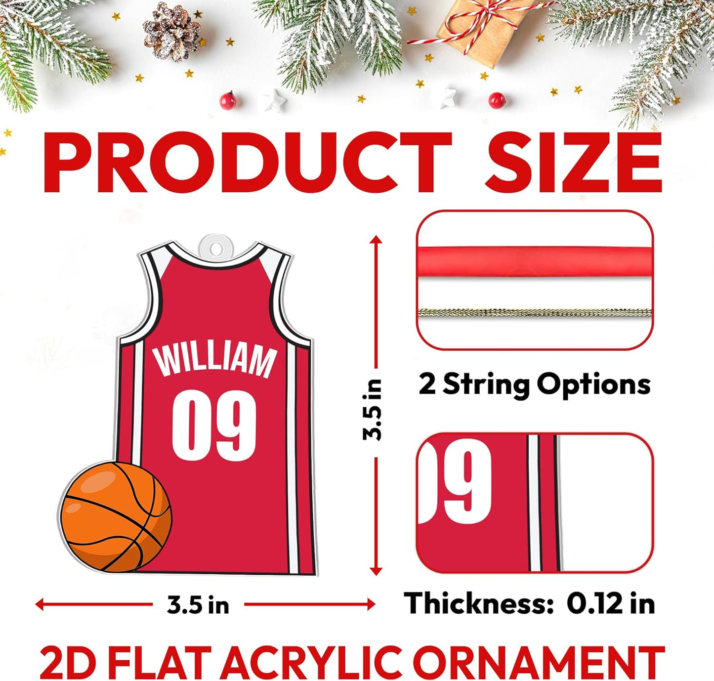 Basketball Jersey Personalized Acrylic Ornament – Custom Name Sports Keepsake – Fun Christmas Gift for Players, Kids, and Basketball Fans