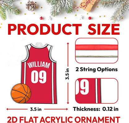 Basketball Jersey Personalized Acrylic Ornament – Custom Name Sports Keepsake – Fun Christmas Gift for Players, Kids, and Basketball Fans