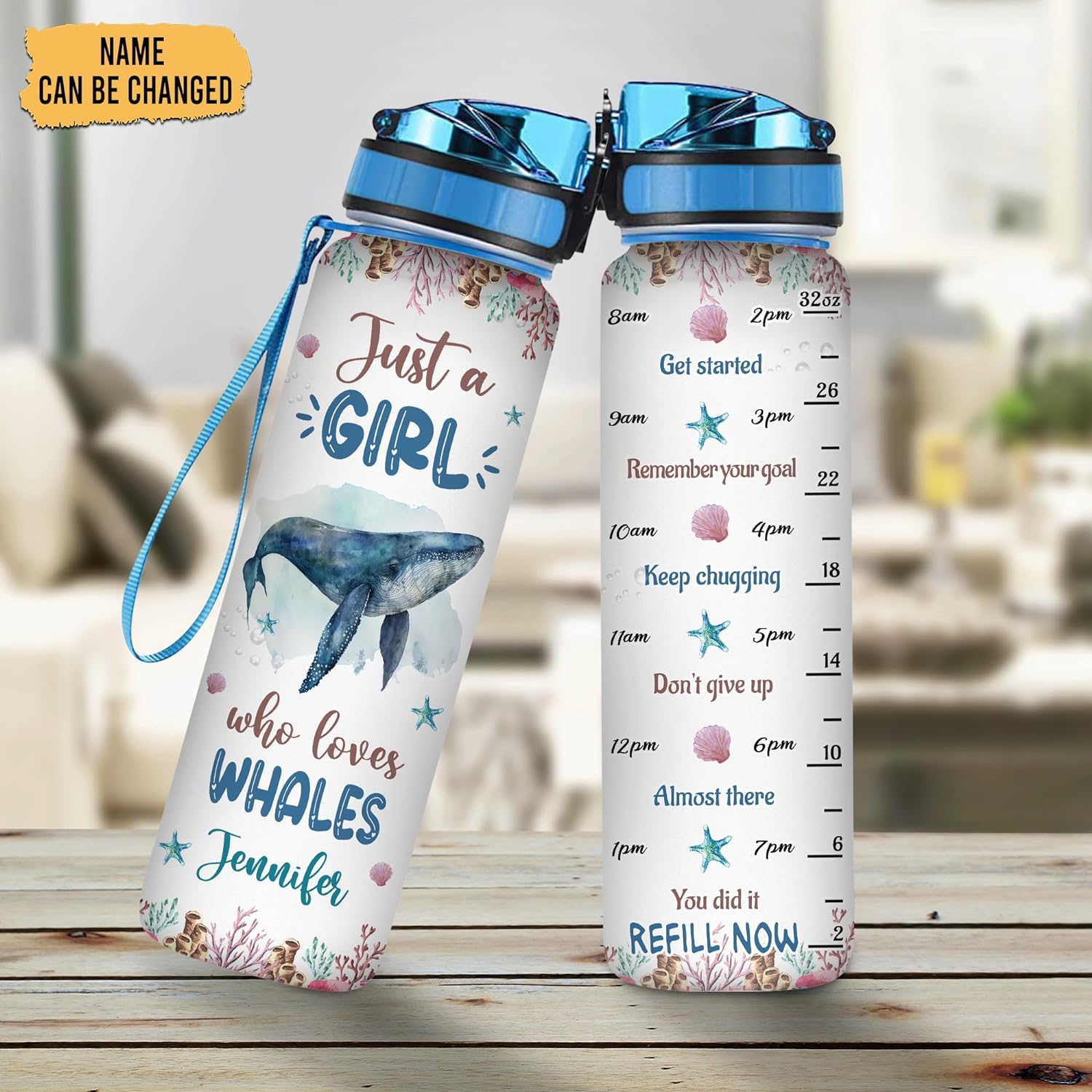 Just A Girl Who Loves Whales - Personalized Water Tracker Bottle 32oz