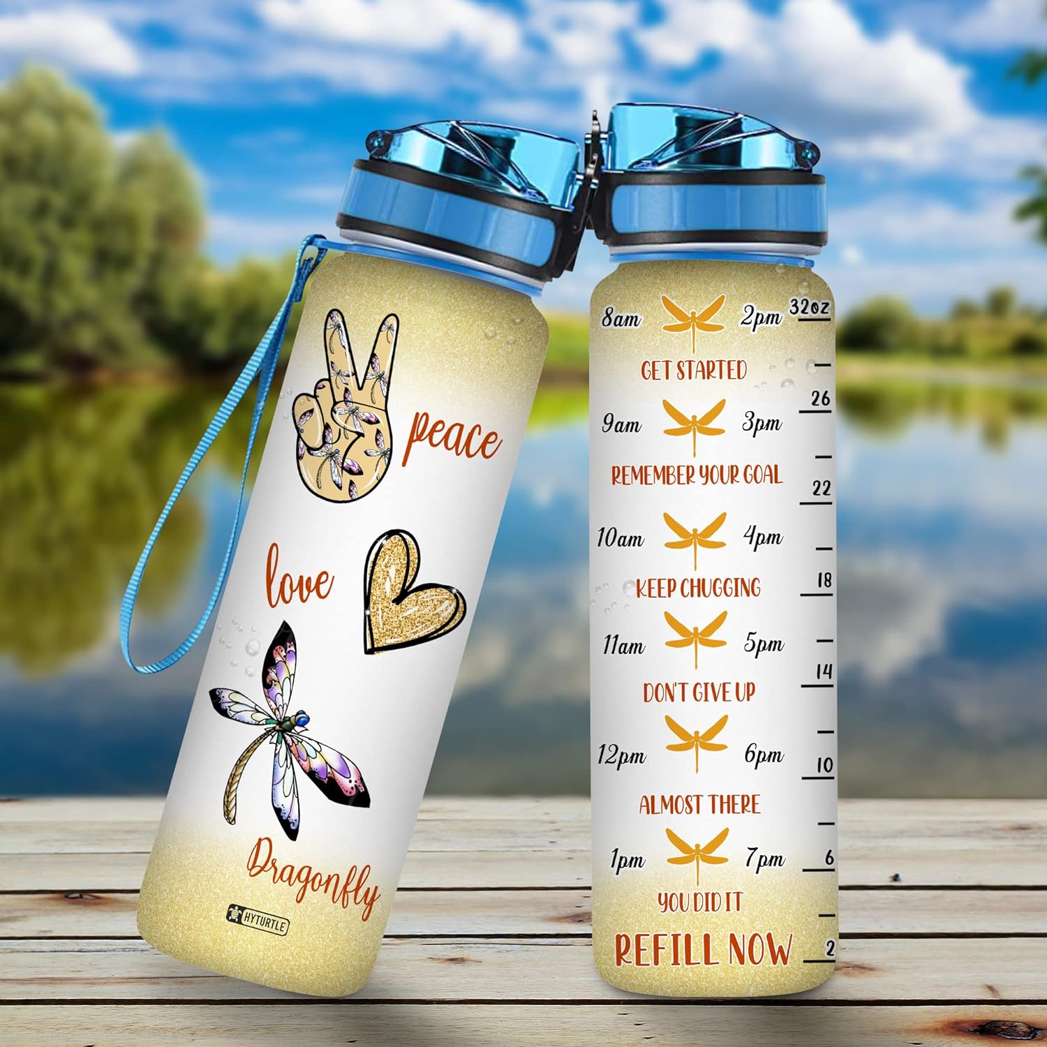 Dragonfly Bottle - Water Tracker Bottle 32oz