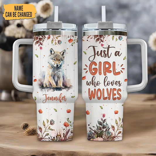 Wolf Lover Tumbler 40oz with Handle & Straw – Personalized Stainless Steel Insulated Travel Cup with Lid – Bold Gift for Wildlife Enthusiasts