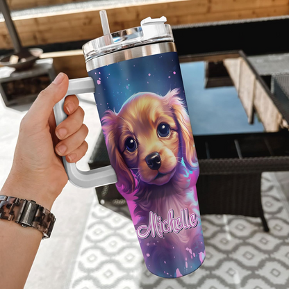 Dachshund Dog Spirit Animal Tumbler 40oz – Personalized Stainless Steel Travel Cup with Handle & Straw – Stylish Gift for Dog Lovers