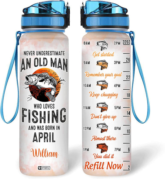 Who Loves Fishing & Was Born In April - Personalized Water Tracker Bottle 32oz