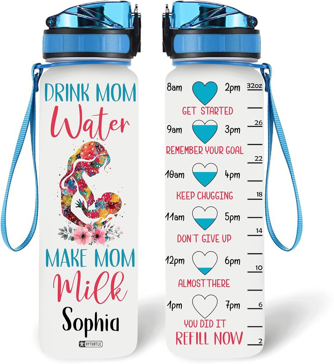 Drink Mom Water Make Mom Milk - Personalized Water Tracker Bottle 32oz