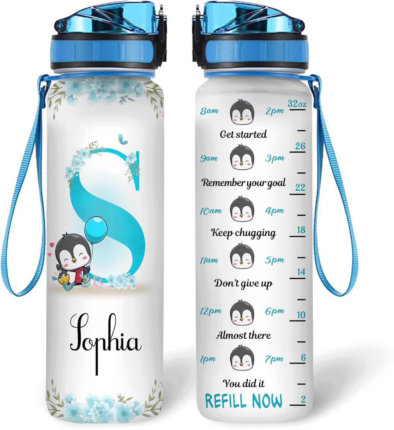Cute Penguin Water Bottle Tracker 32oz – Personalized Birthday Gift for Penguin Lovers & Kids