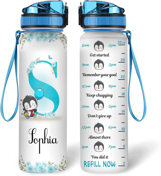 Cute Penguin Water Bottle Tracker 32oz – Personalized Birthday Gift for Penguin Lovers & Kids