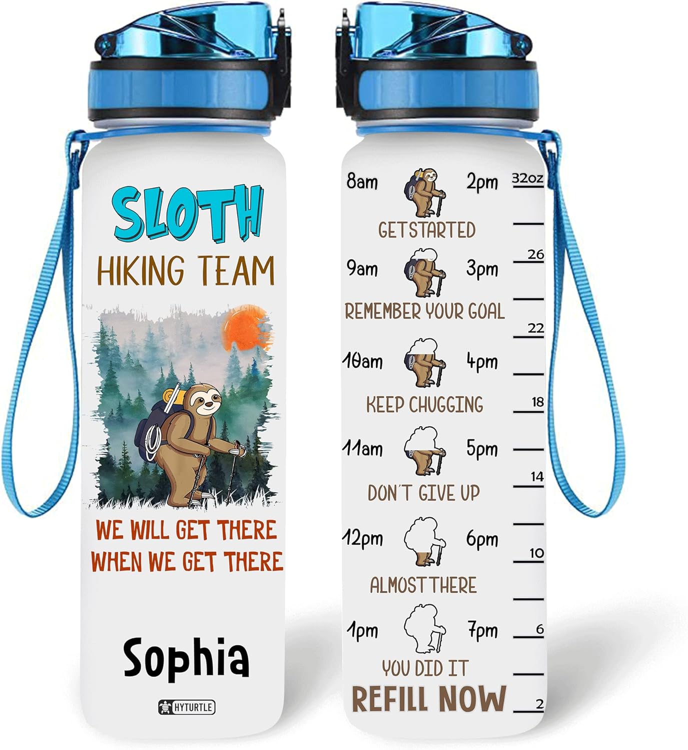 Sloth Hiking Team - Personalized Water Tracker Bottle 32oz