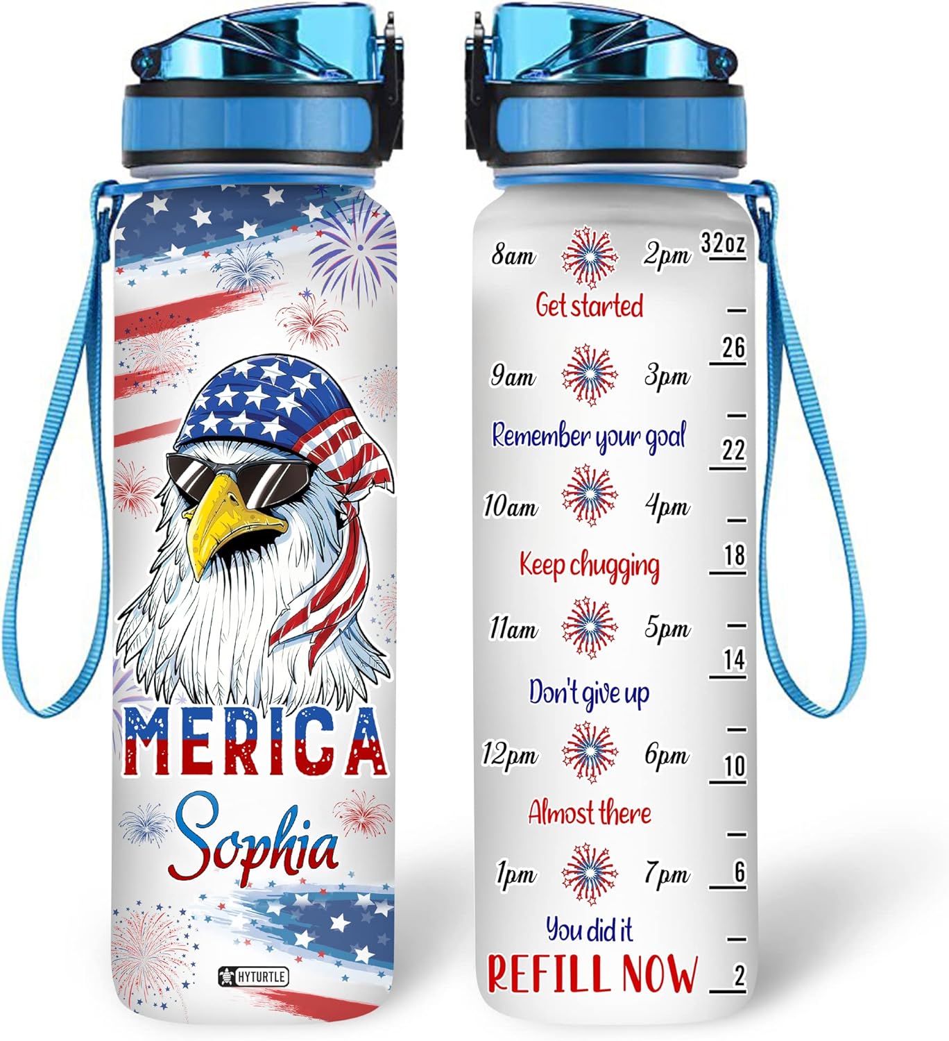 Eagles American Flag - Personalized Water Tracker Bottle 32oz